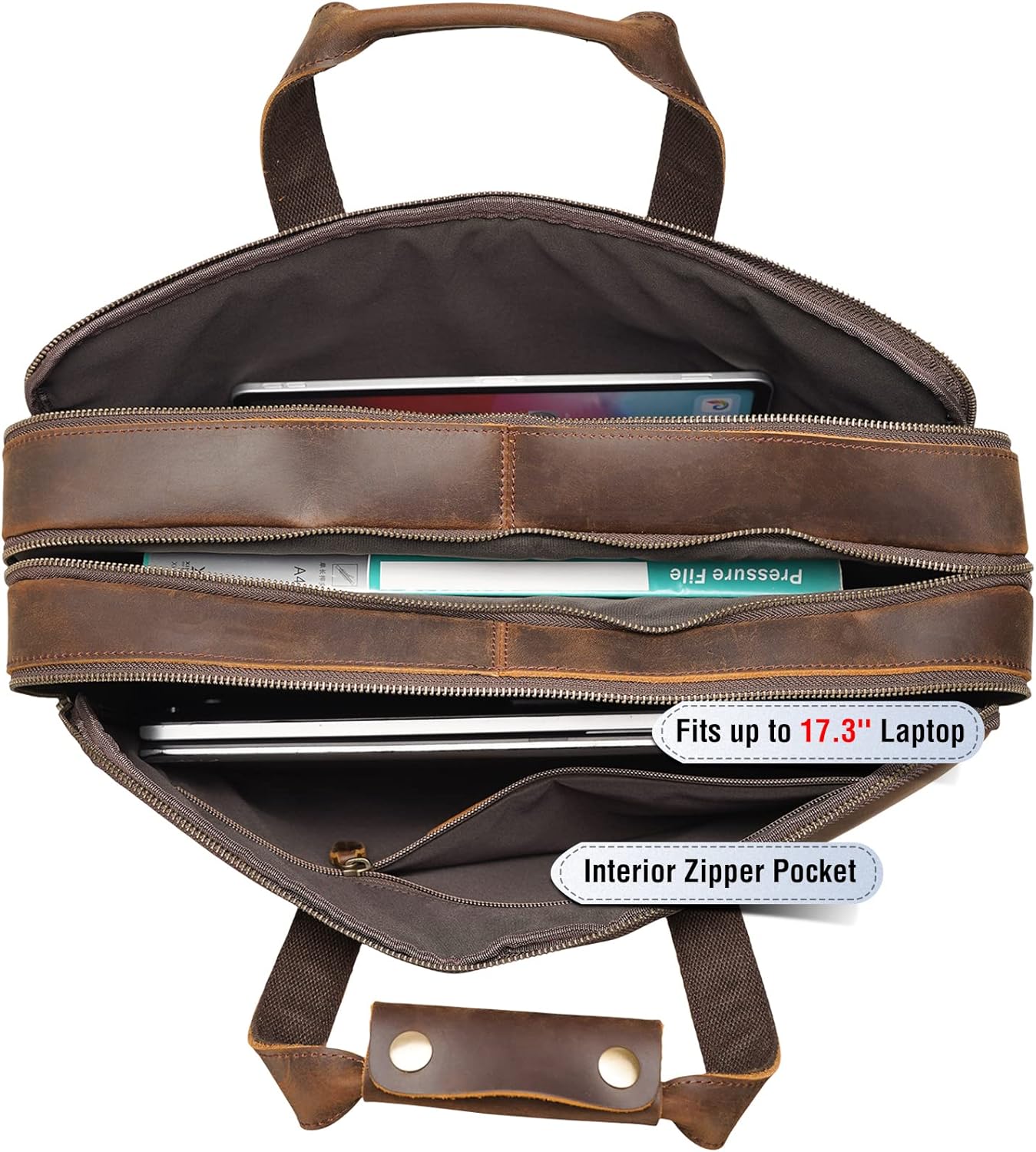 Large Leather Business Briefcase for Men 18" Napa Leather Laptop Case Messenger Bag Fits 17.3" Laptop (Black) - Image 5